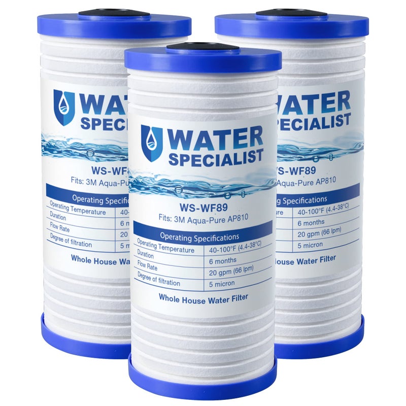 Waterspecialist AP810 Whole House Water Filter, Replacement for 3M Aqua-Pure AP810, AP801, AP811, Whirlpool WHKF-GD25BB, WHKF-DWHBB, 5 Micron, 10" x 4.5", Well & Tap Water Filter, Pack of 3 - Image 1